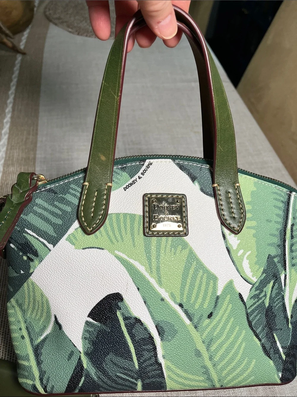 Dooney & Bourke Green Leaf Print Crossbody Satchel with Florentine card case